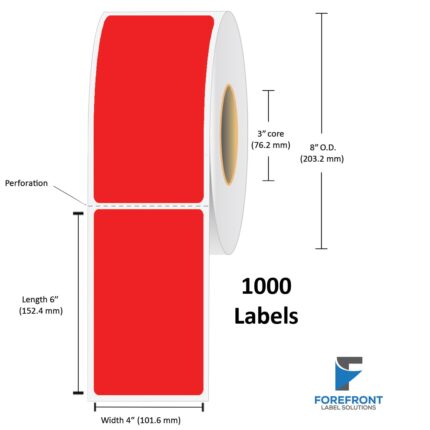 4" x 6" Red Top Coated Direct Thermal Label - 1000 Labels (4-Pack)