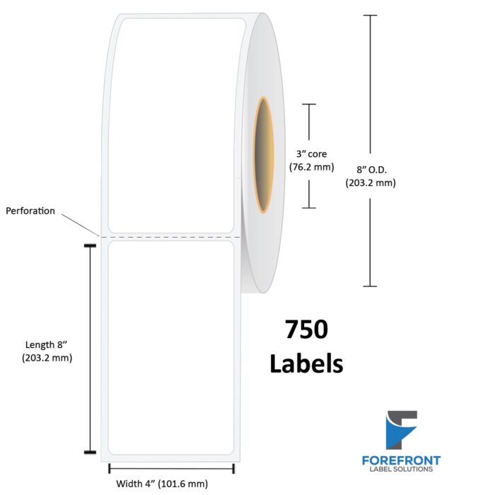 4" x 8" Top Coated Direct Thermal Label - 750 Labels (4-Pack)
