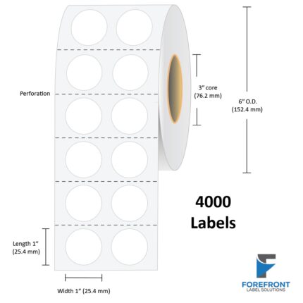 1" Circle (2 UP) Gloss Paper Label - 4000 Labels
