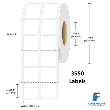 1" x 1" (2 UP) Gloss Clear Polyester Label - 3550 Labels