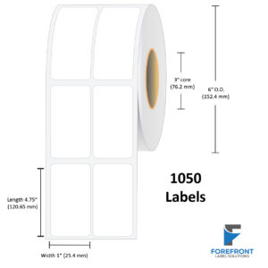 1" x 4.75" (2 UP) NP Gloss Polypropylene Label - 1050 Labels