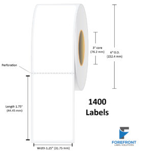 1.25" x 1.75" NP Gloss Clear Polypropylene Label - 1400 Labels