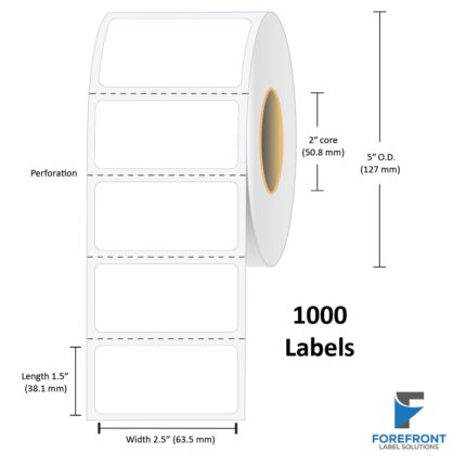 2.5" x 1.5" Gloss Clear Polypropylene Label - 1000 Labels