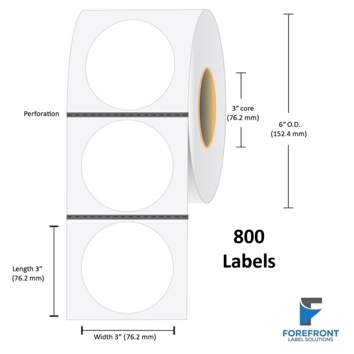 3" Circle Gloss Paper Label (Gap BM) - 800 Labels