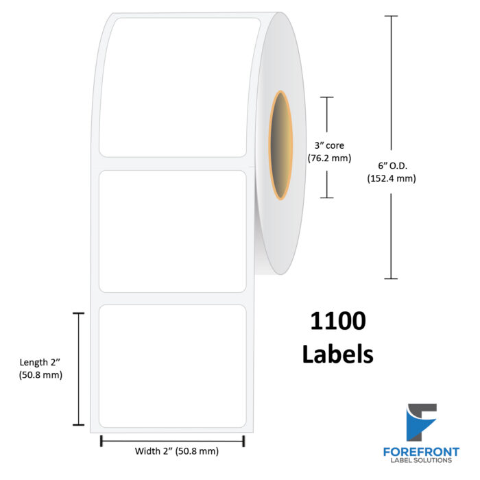 2" x 2" Gloss Polypropylene Label - 1100/Roll