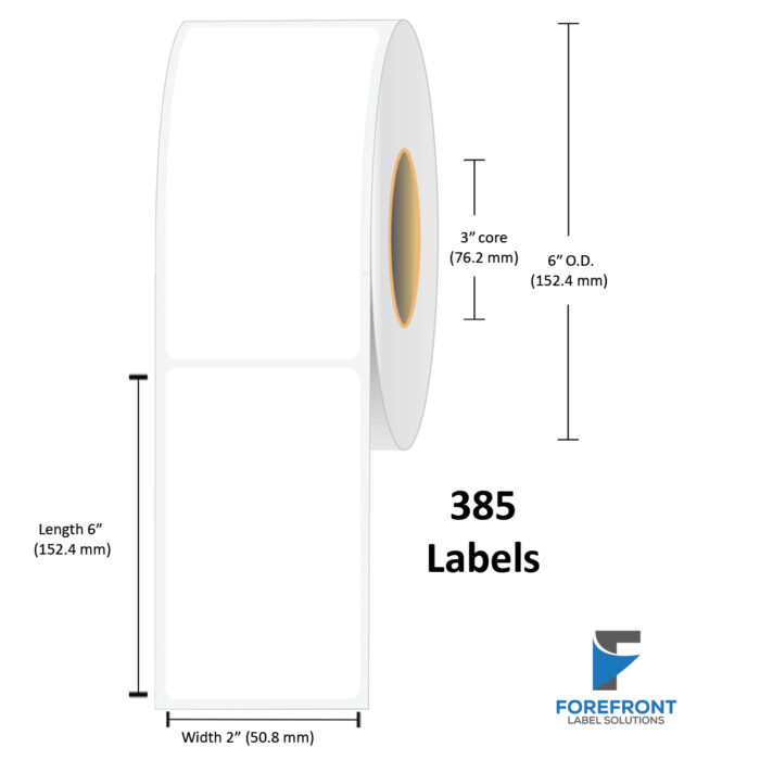 2" x 6" Gloss Polypropylene Label - 385/Roll