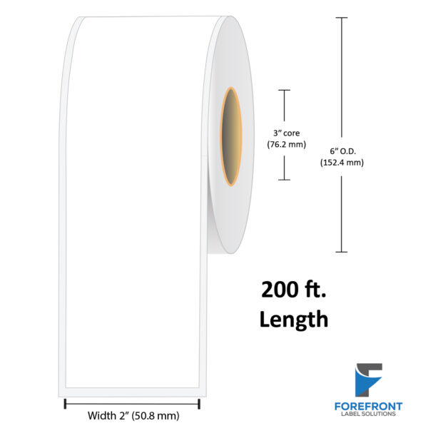 2" Continuous Gloss Polypropylene Label - 200 ft./Roll