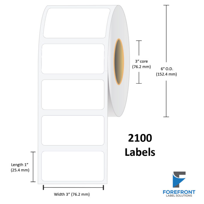 3" x 1" Gloss Polypropylene Label - 2100/Roll