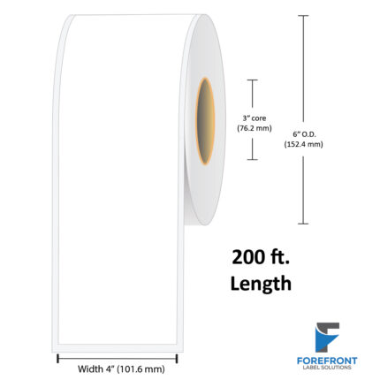4" Continuous Gloss Polypropylene Label - 200 ft./Roll